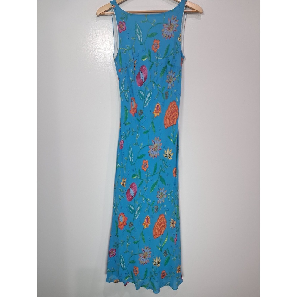 Kamisato Blue Floral Maxi Dress V-Neck Knotted Miss Honey Sz 8 USA Made 90's